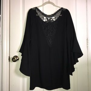 Black Floral-Laced Dress w/ Butterfly Sleeves